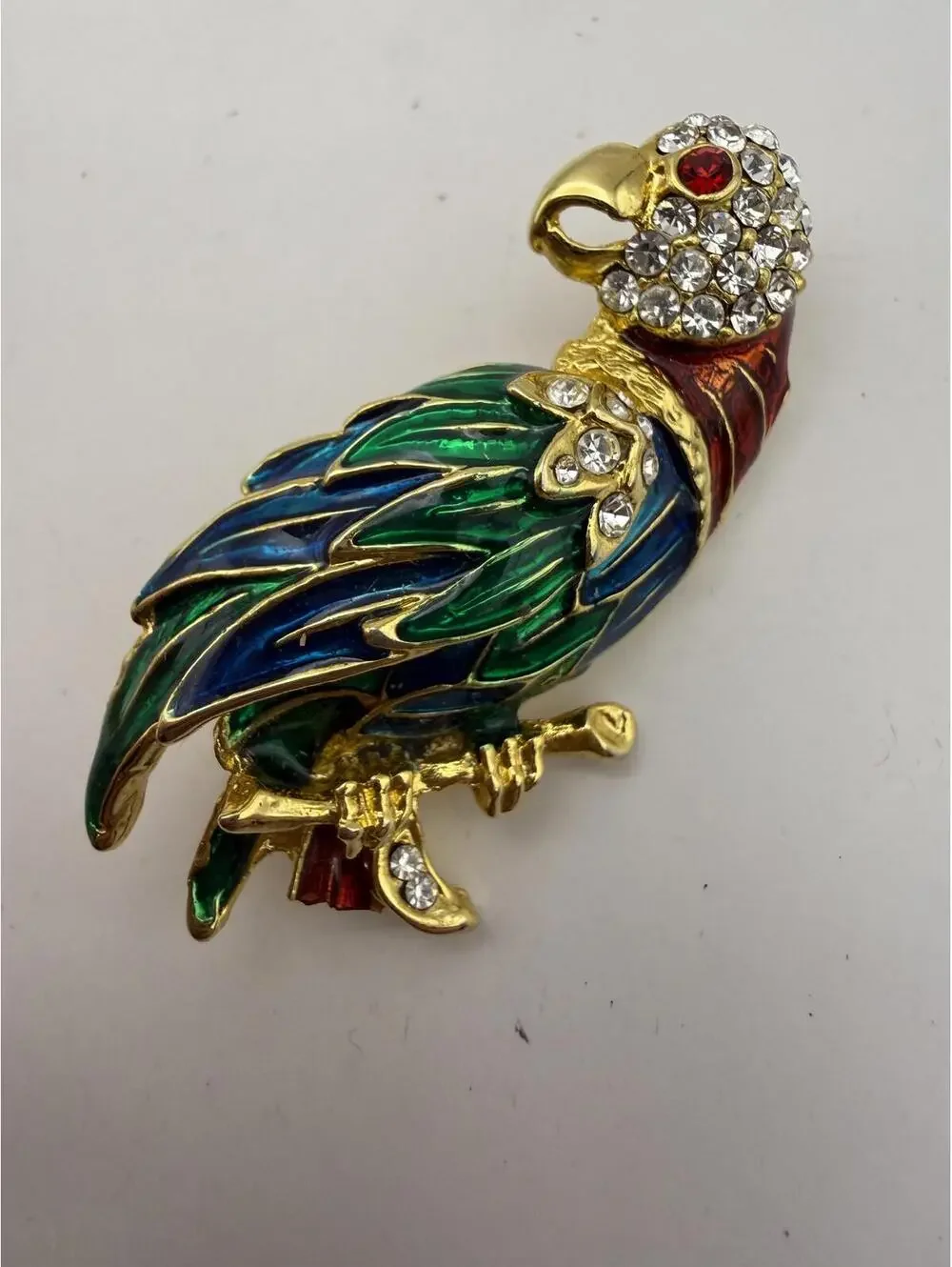 Vintage Parrot Brooch with Colorful Enamel and Rhinestones